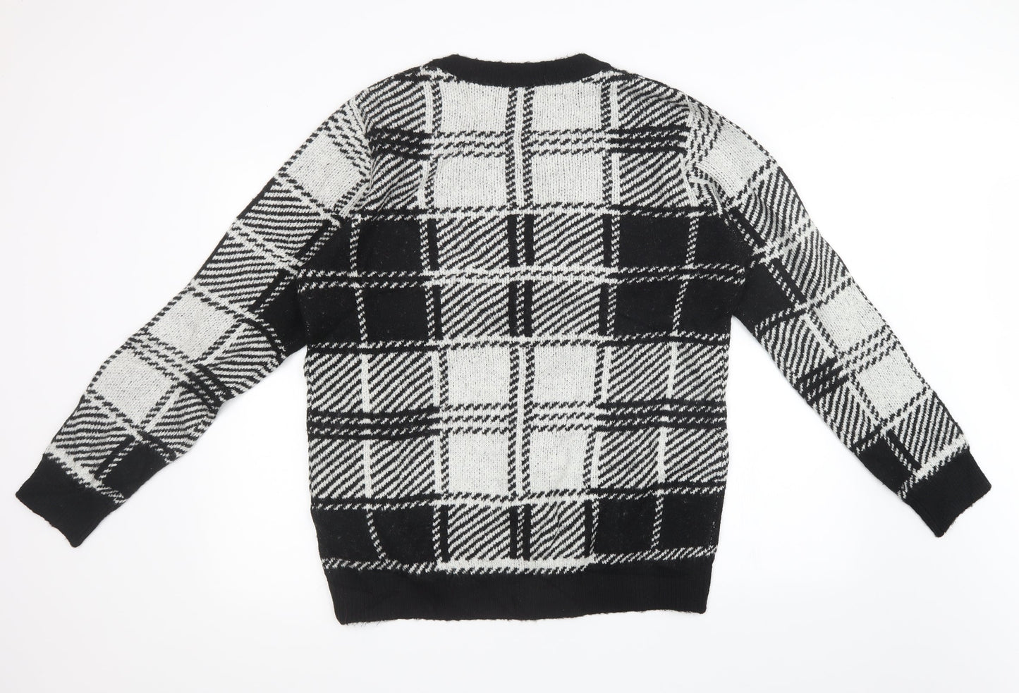 pep & co Womens Black Check Knit Pullover Sweatshirt Size L