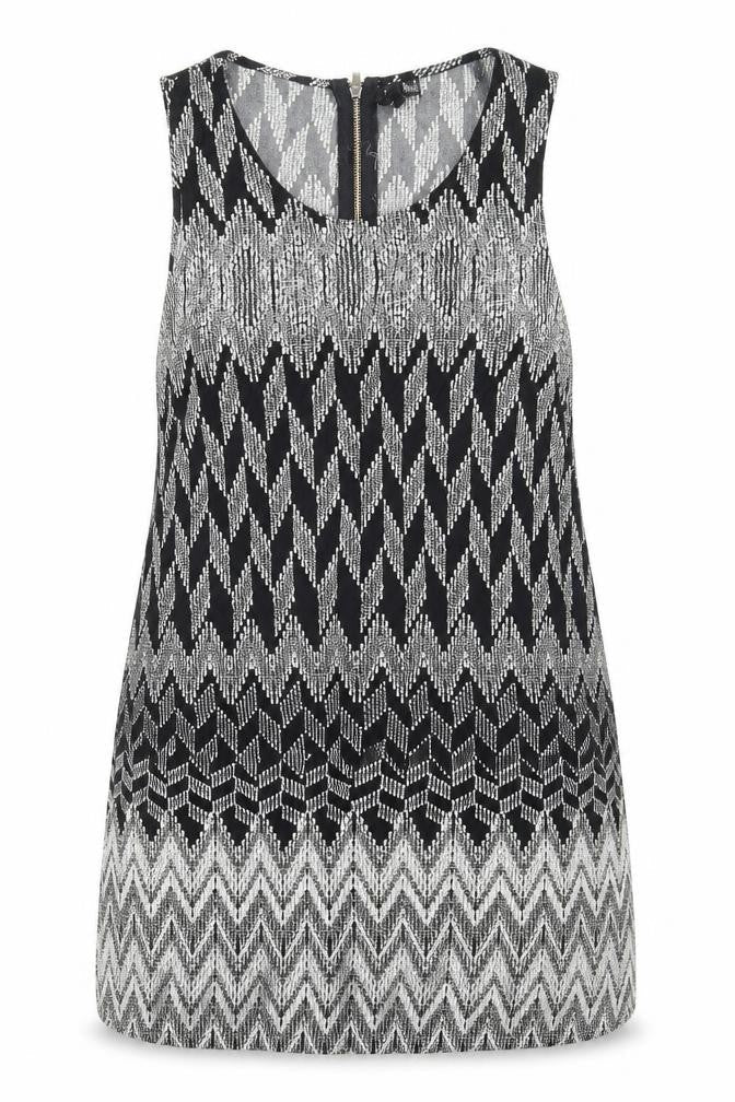 Izabel Womens Black Geometric  Basic Tank Size 14