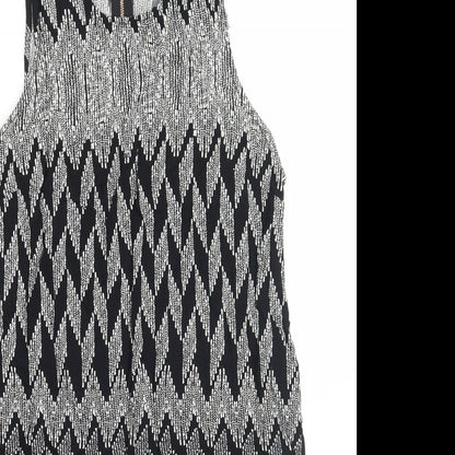 Close-up detail of Izabel women’s black geometric basic tank, size UK 14