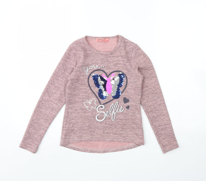Additional front view of Grace girls’ pink basic t-shirt, size 8, years - butterfly