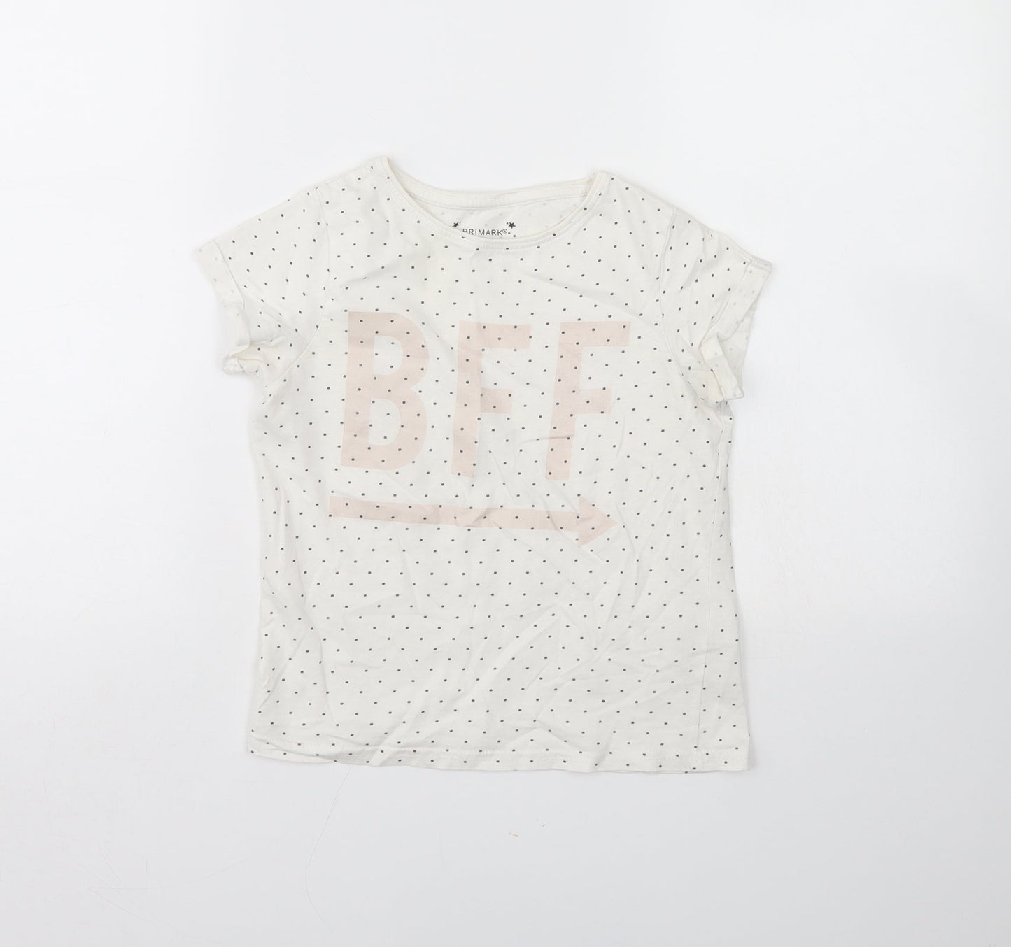 Primark Girls White Polka Dot  Basic T-Shirt Size 8 Years  - BFF