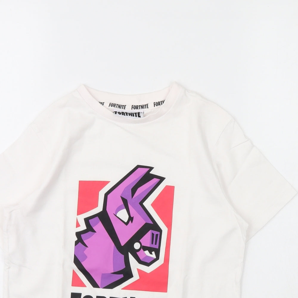 George Girls White   Basic T-Shirt Size 8 Years  - Fortnite