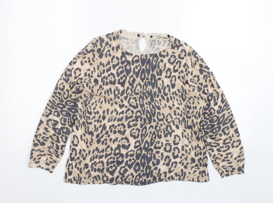 Oasis Womens Beige Animal Print  Pullover Jumper Size S