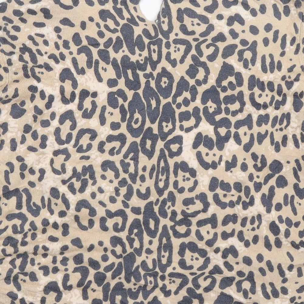 Oasis Womens Beige Animal Print  Pullover Jumper Size S