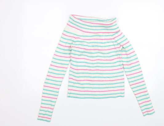 Nextgen Club Girls White Striped  Pullover Jumper Size L