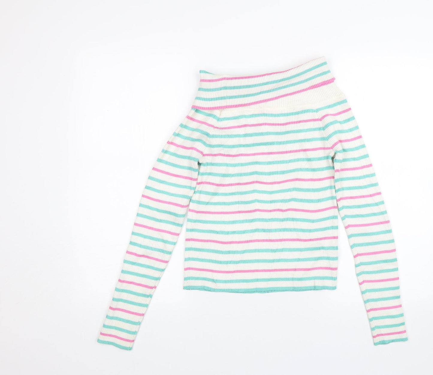 Nextgen Club Girls White Striped  Pullover Jumper Size L