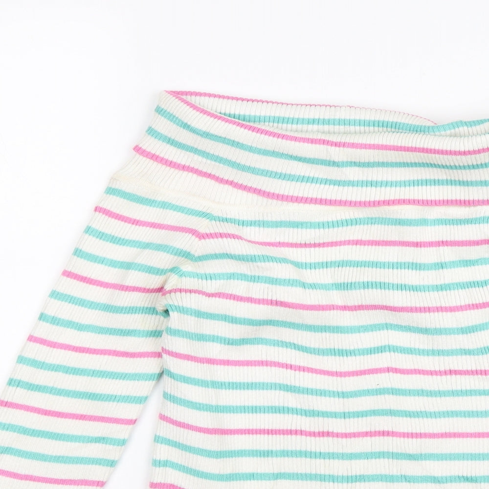 Nextgen Club Girls White Striped  Pullover Jumper Size L