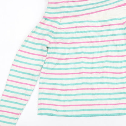 Next Club Girls White Striped  Pullover Jumper Size L