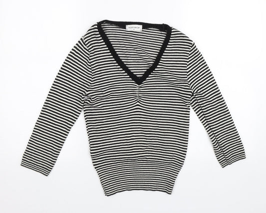 Topshop Womens Black Striped  Pullover Jumper Size 8