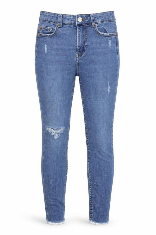 Front view of Denim Co women’s blue denim skinny jeans, size UK 8, 24-inch leg