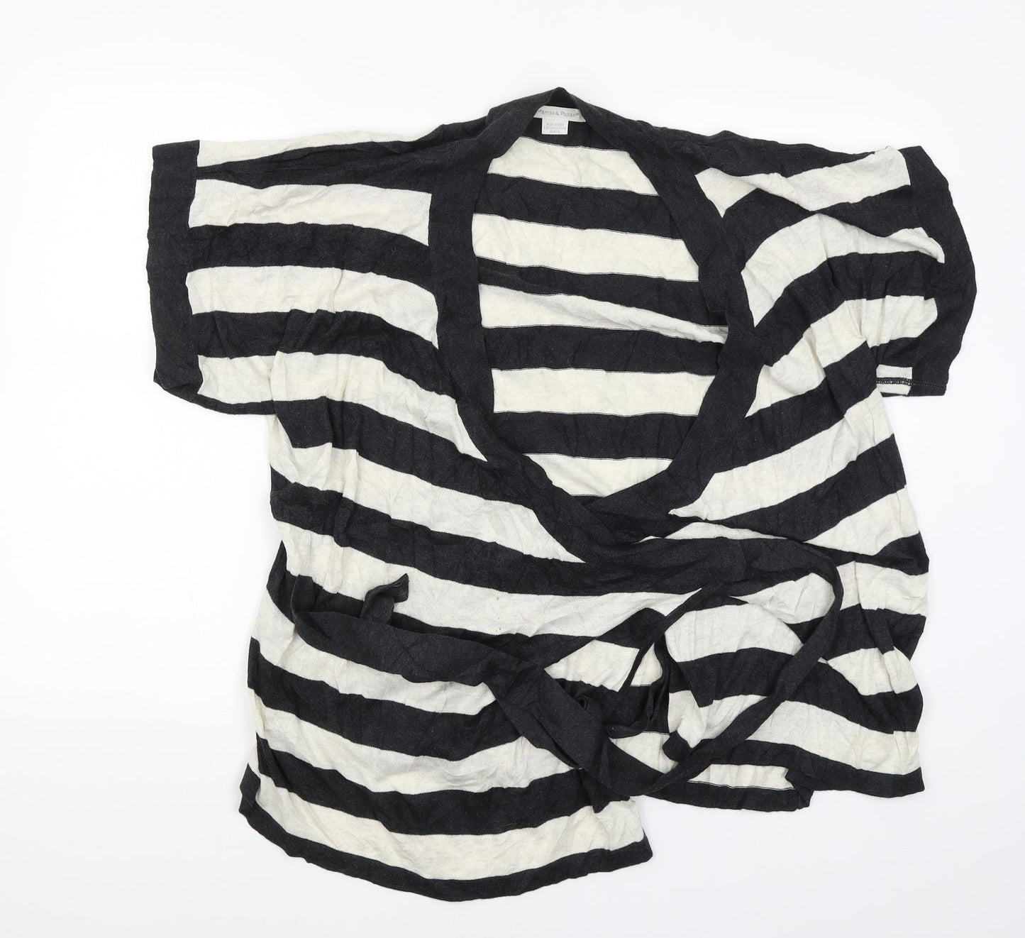 mamas & papas Womens Black Striped  Cardigan Jumper Size 16