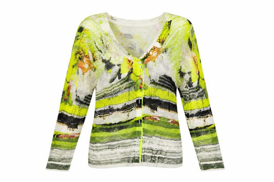 TUZZI Womens Multicoloured Geometric  Cardigan Jumper Size S