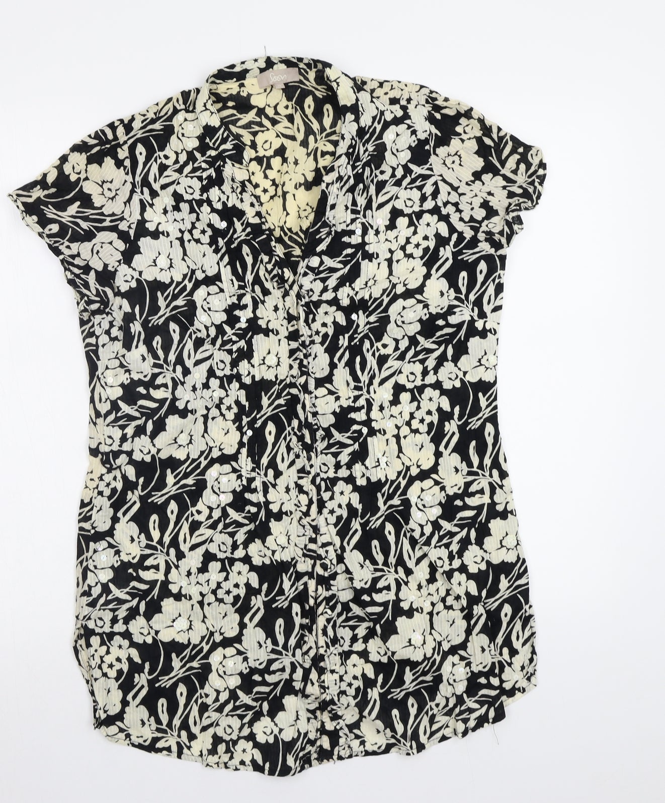 Soon Womens Black Floral  Basic Blouse Size 14