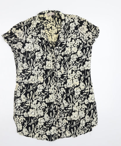 Additional front view of Soon women’s black floral basic blouse, size UK 14