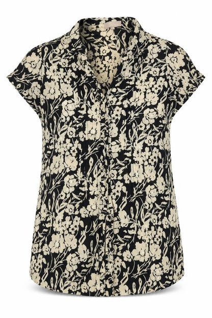 Front view of Soon women’s black floral basic blouse, size UK 14