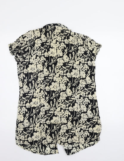 Back view of Soon women’s black floral basic blouse, size UK 14