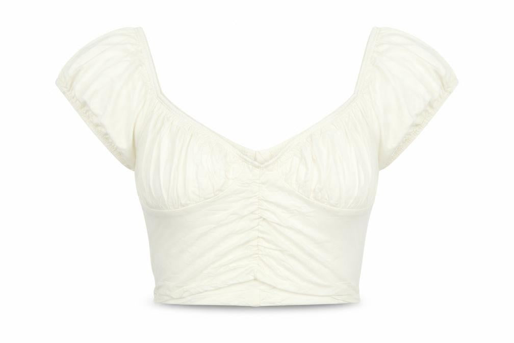 SheIn Womens Ivory  Rayon Cropped Blouse Size M