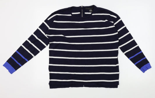 89th & Madison Womens Blue Striped  Pullover Jumper Size M
