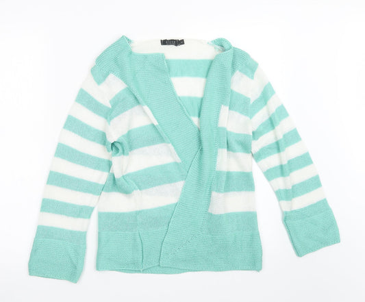 Elite Womens Green Striped Knit Cardigan Jumper Size L