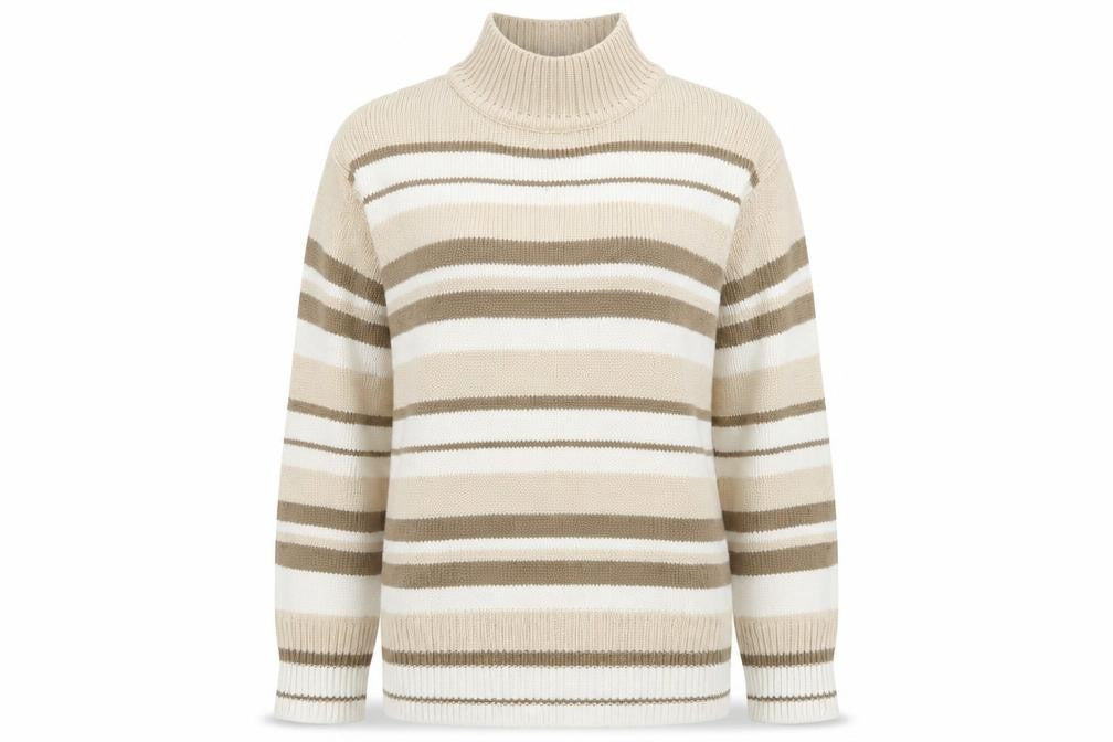 Bonmarché Womens Beige Striped Knit Pullover Jumper Size L