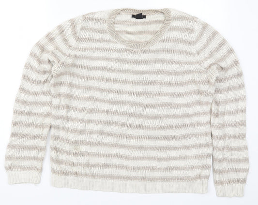 H&M Womens Beige Striped Knit Pullover Jumper Size M
