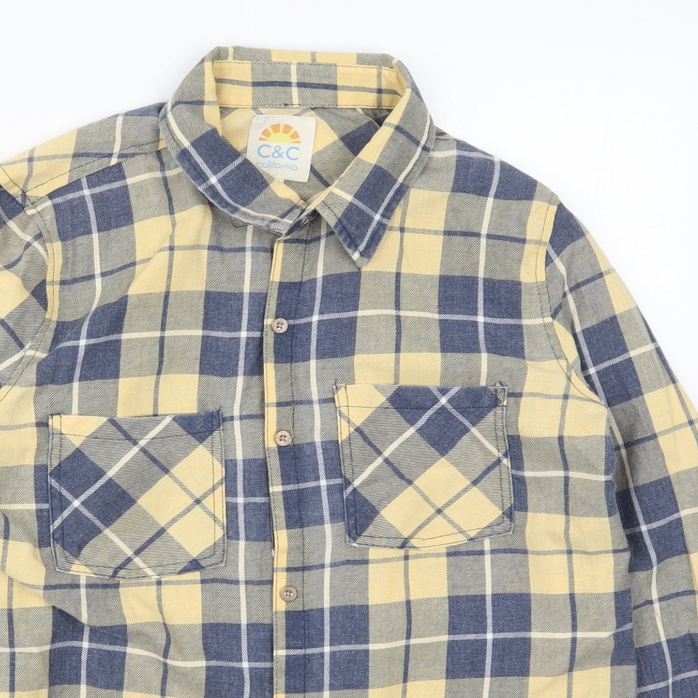 C&C Womens Yellow Check  Basic Button-Up Size M