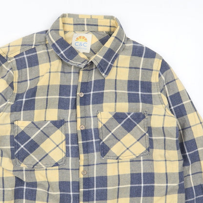 C&C Womens Yellow Check  Basic Button-Up Size M