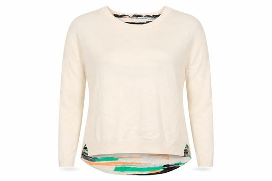Front view of Papaya women’s beige geometric knit jumper, size UK 14, - multicoloured under shirt