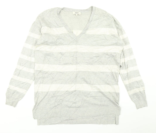 Papaya Womens Grey Striped Knit Pullover Jumper Size M