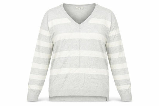 Front view of Papaya women’s grey striped knit jumper, size M