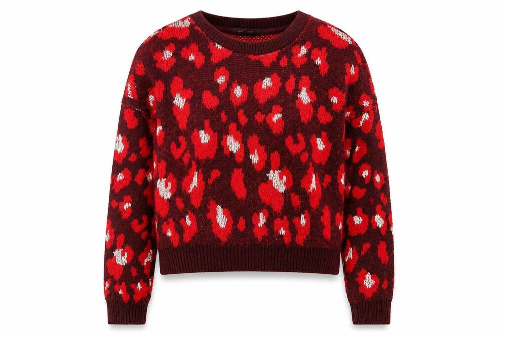 Primark Womens Red Animal Print Knit Pullover Jumper Size S