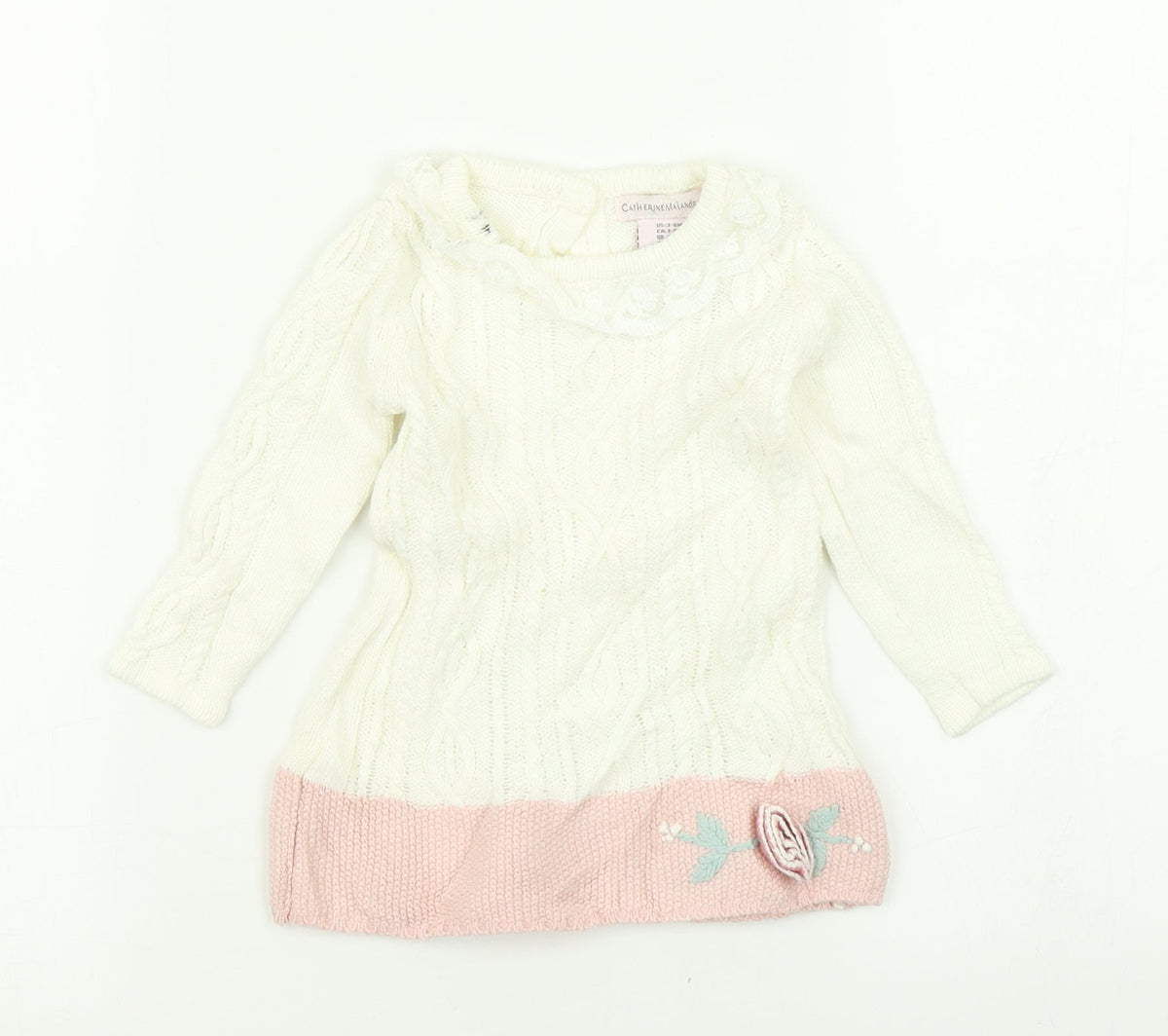 Additional front view of Catherine Malandrino girls’ white colourblock knit jumper dress, size 3-6, months