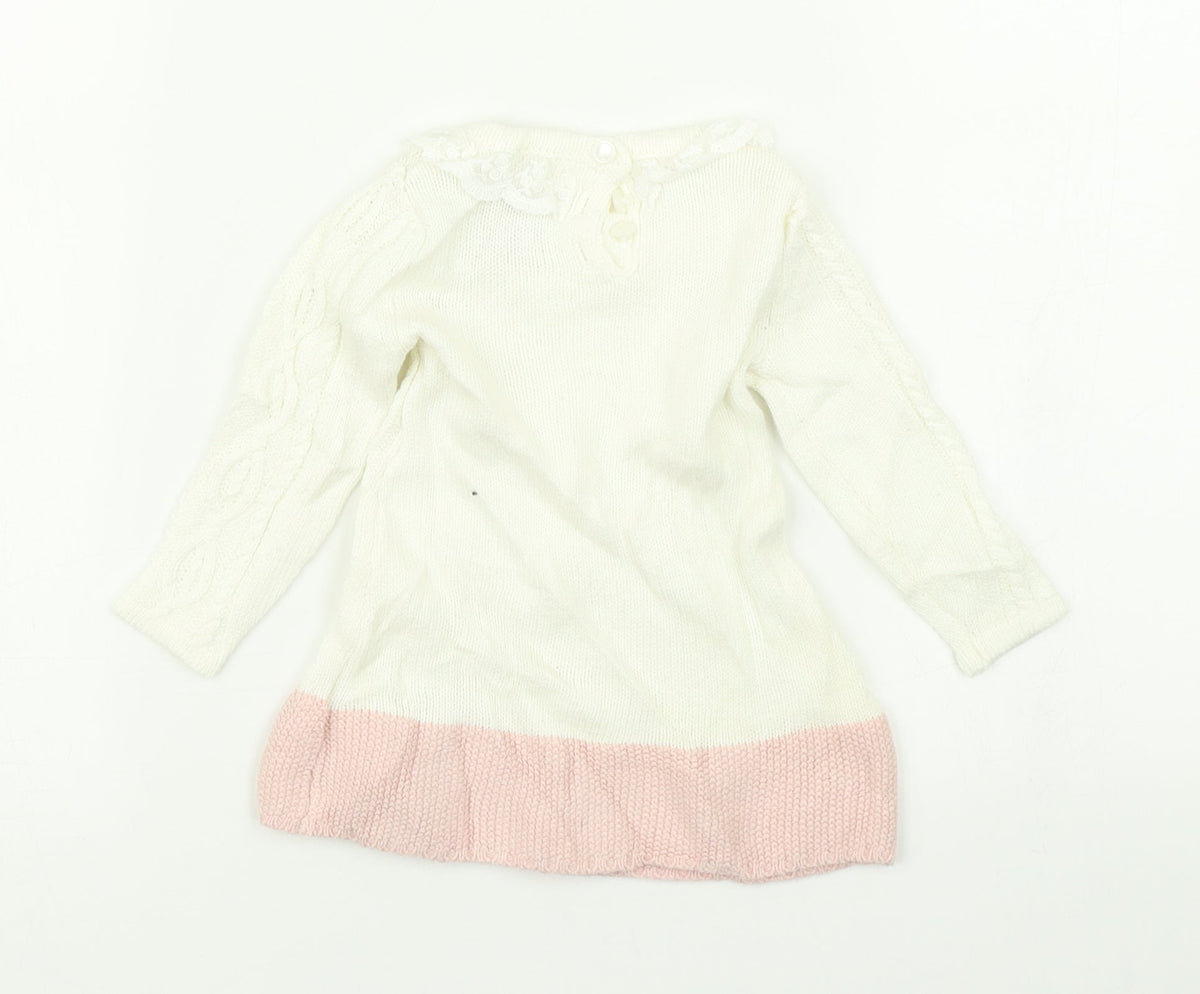 Back view of Catherine Malandrino girls’ white colourblock knit jumper dress, size 3-6, months