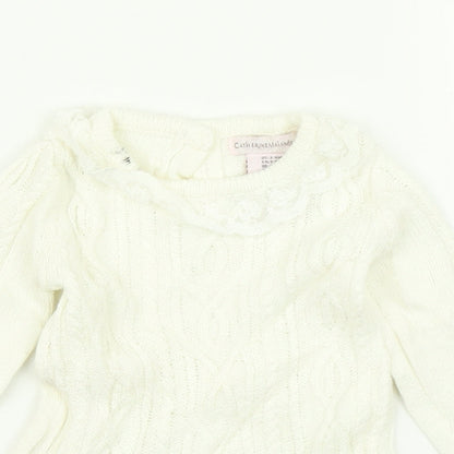Close-up detail of Catherine Malandrino girls’ white colourblock knit jumper dress, size 3-6, months