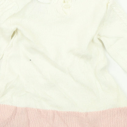Brand and care label for Catherine Malandrino girls’ white colourblock knit jumper dress, size 3-6, months