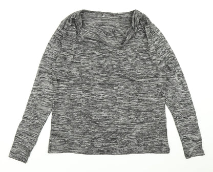 Preworn Womens Grey Striped Knit Basic T-Shirt Size 12