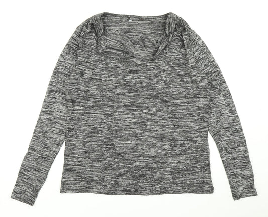 Preworn Womens Grey Striped Knit Basic T-Shirt Size 12