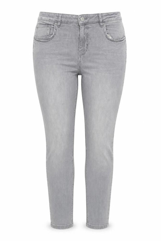 Front view of Denim & Co. women’s grey denim skinny jeans, size UK 14, 28-inch leg
