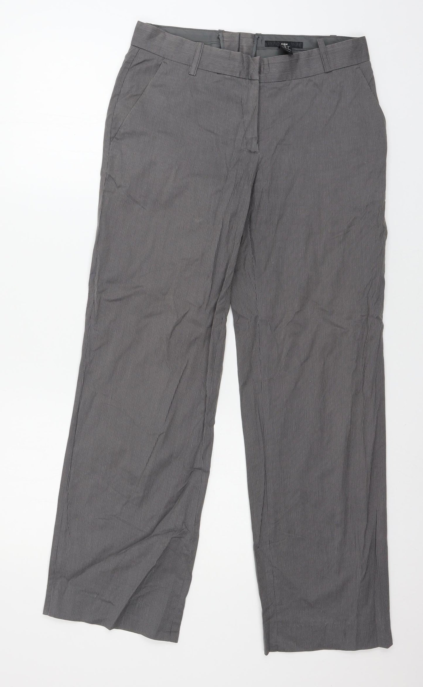 H&M Womens Grey Striped  Trousers  Size 8 L28 in