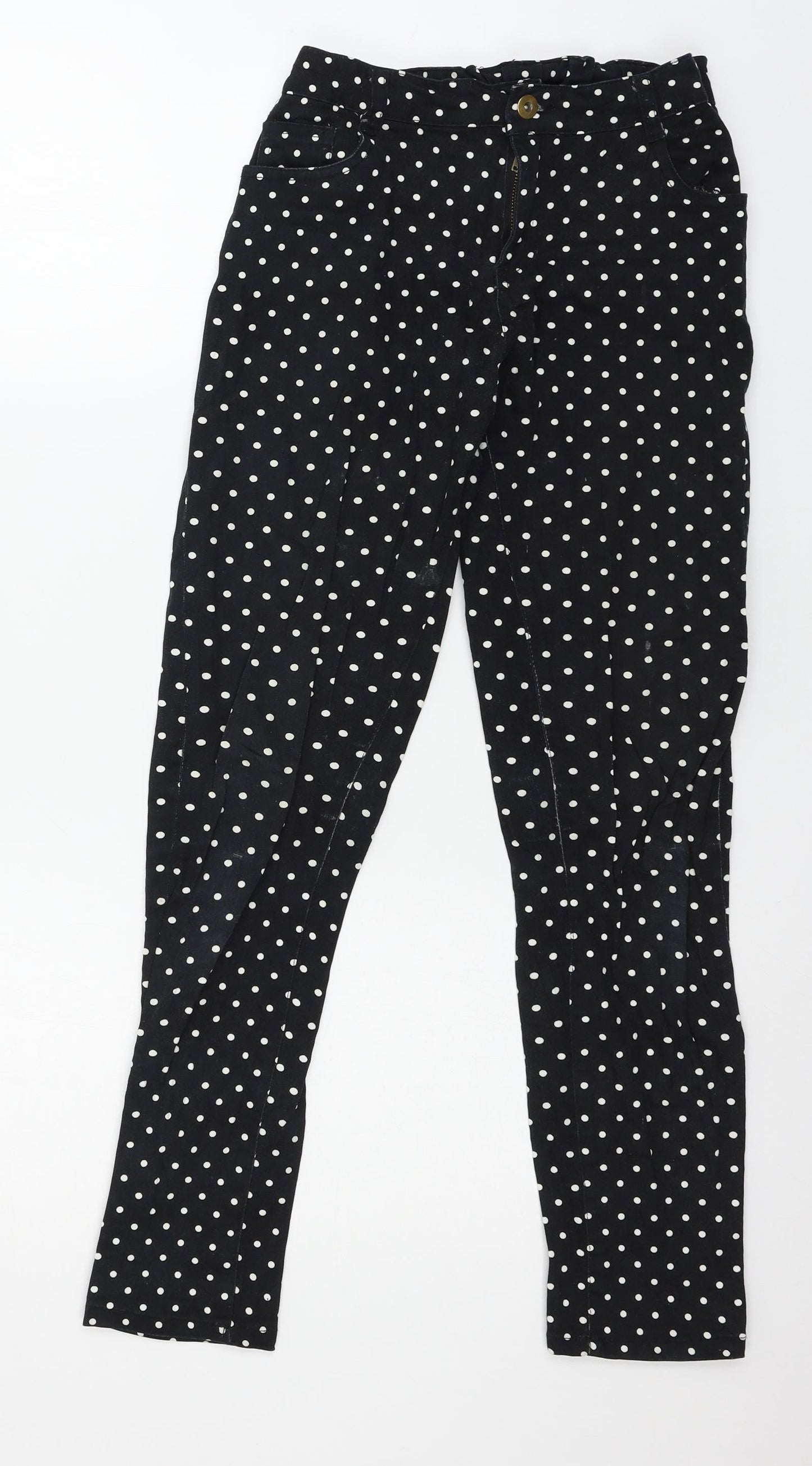 Preworn Girls Black Polka Dot Denim Skinny Jeans Size 12-13 Years