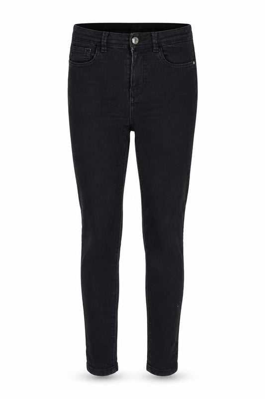 Front view of Denim & Co. women’s black denim skinny jeans, size UK 8, 27-inch leg