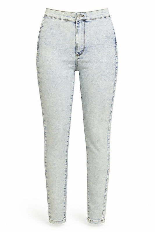 Front view of Denim & Co. women’s black denim skinny jeans, size UK 6, 29-inch leg