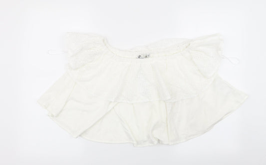 pull and bear Womens White Geometric  Basic Blouse Size M