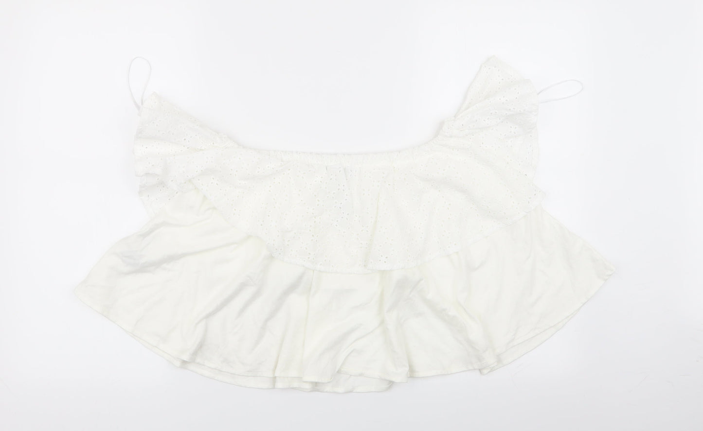pull and bear Womens White Geometric  Basic Blouse Size M