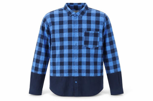 Native Youth Mens Blue Check   Button-Up Size L