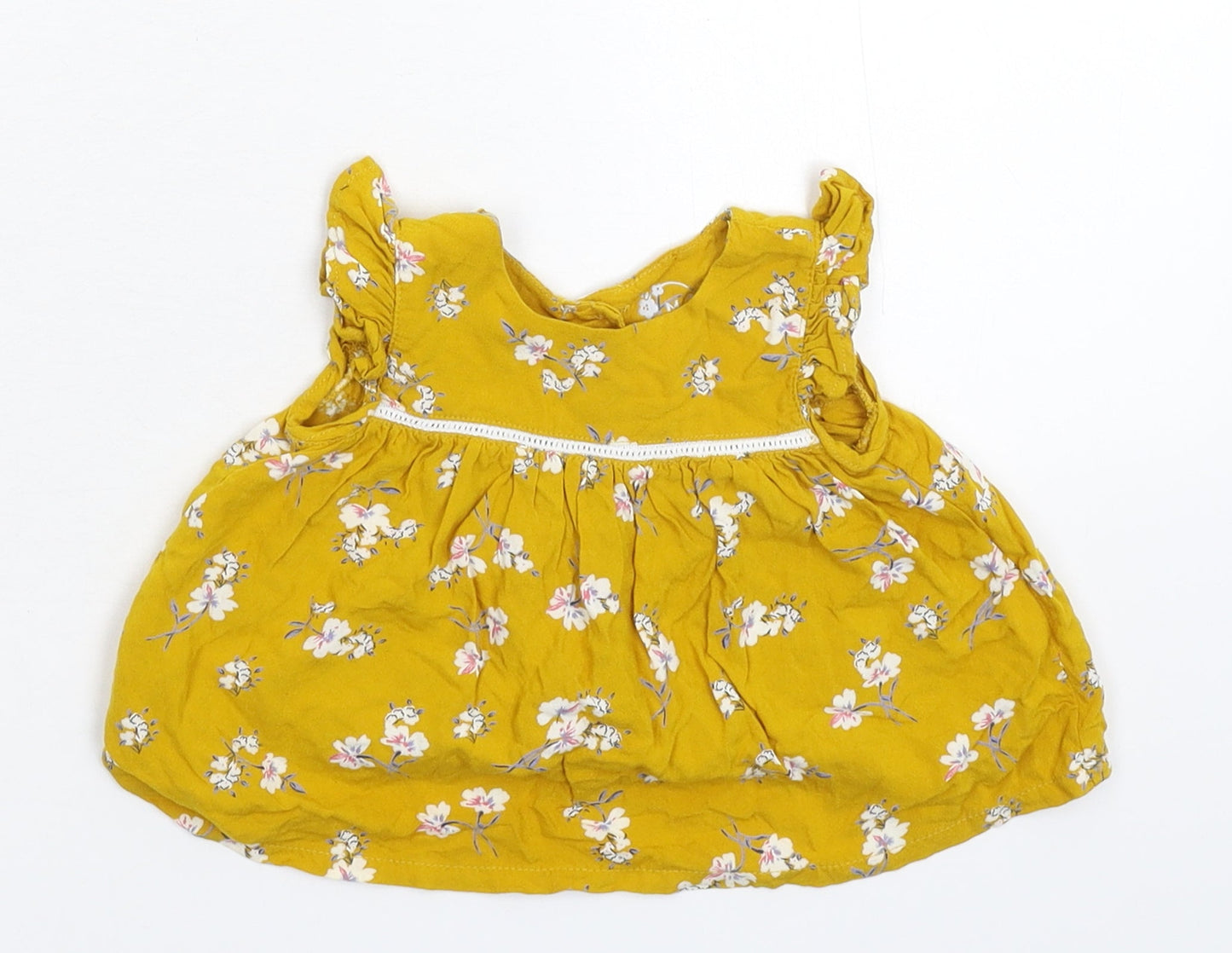 Primark Girls Yellow Floral  Basic T-Shirt Size 3-6 Months