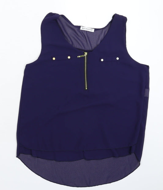 JW Moda Womens Blue  Satin Basic Blouse Size L