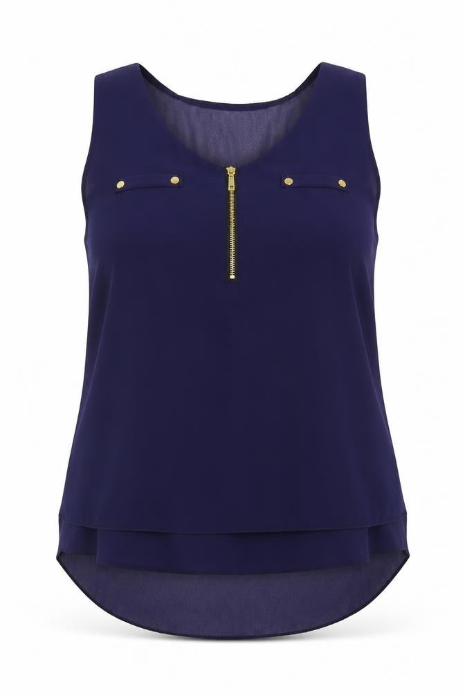 JW Moda Womens Blue  Satin Basic Blouse Size L