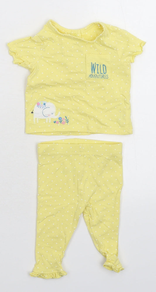 Mini Club Girls Yellow Spotted  Babydoll Pyjama Set Size 0-3 Months