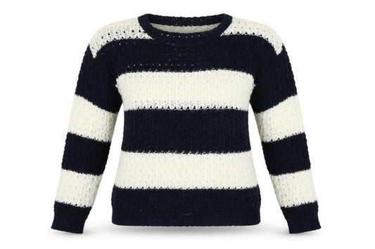 Front view of Atmosphere women’s beige striped jumper, size UK 10